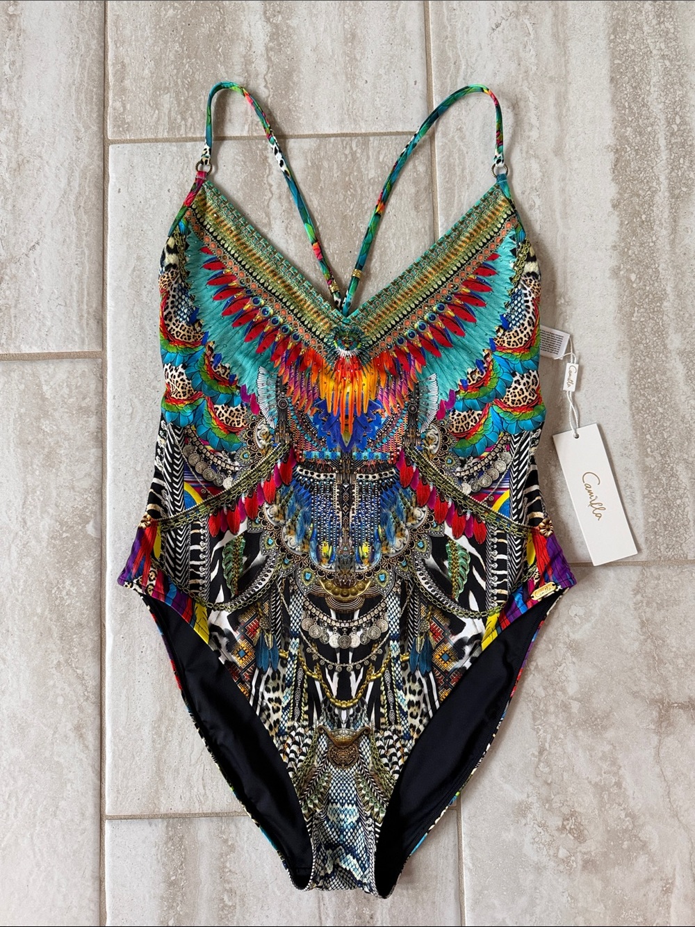 Camilla Guardians Of The Sun Multicolor V Neck One Piece Swimsuit L
